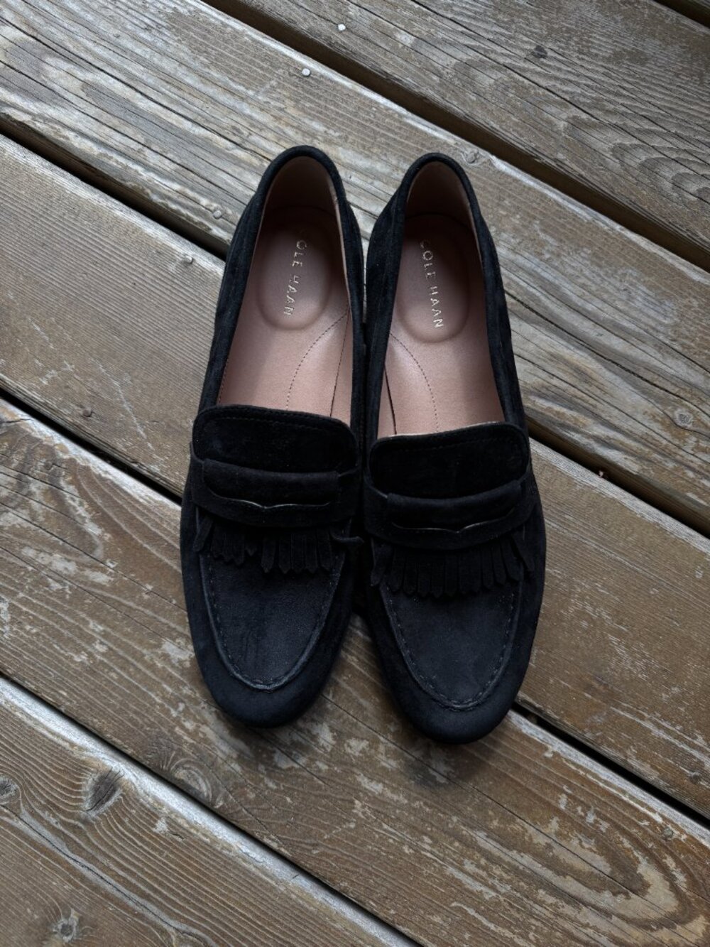 Cole Haan Black Nubuck Stassi Kiltie Fringe Slip On Loafer in Women's 10B - Picture 10 of 14